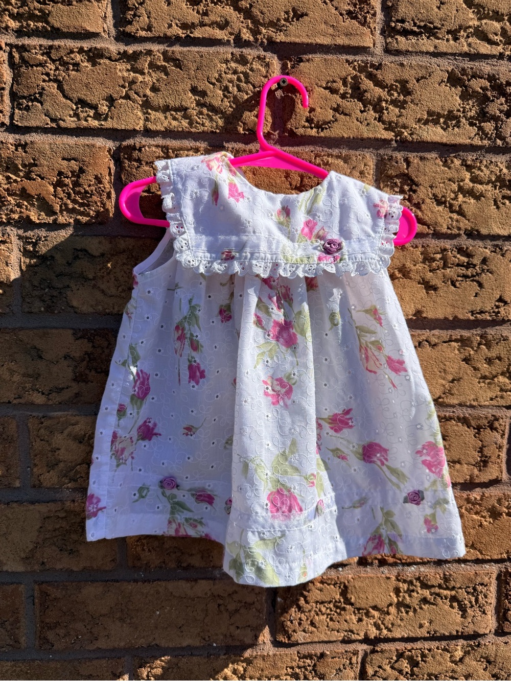 💫10/$25 • Youngstreet White Eyelet Baby Dress with Pink Floral Print